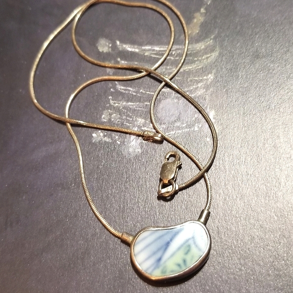 Vintage Jewelry - Signed 80s Leon Tantau-Smith Artisan Porcelain Sterling Silver Necklace